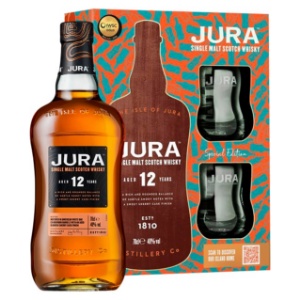 Isle of Jura 12YO Single Malt Scotch Whiskey  + 2 Glasses Gift 700ml